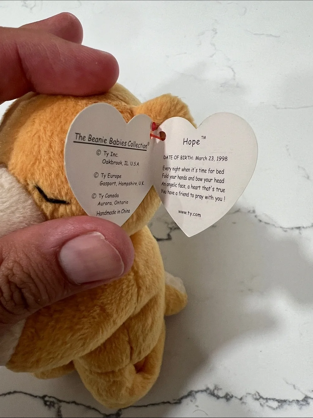 Ty Beanie Baby “ Hope “Praying Bear Plush Toy - Tan